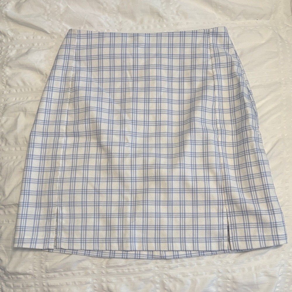 Brandy Melville Light Blue and White Checkered Skirt